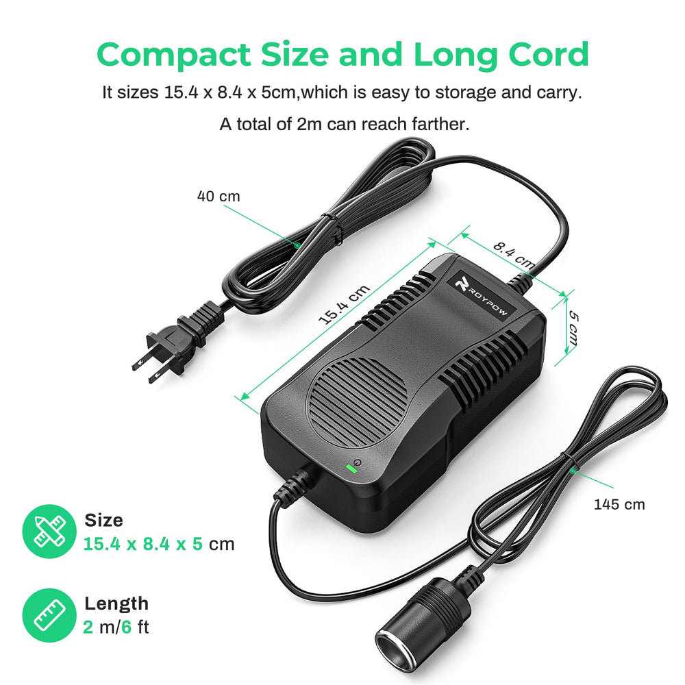RoyPow beside ruler for scale indicating compact footprint and portability