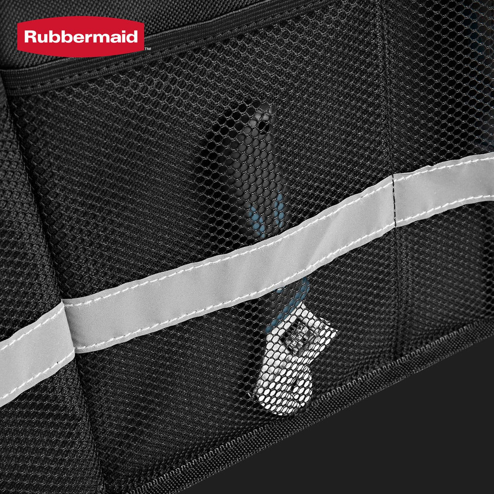 Rubbermaid filled with groceries in trunk preventing items from rolling
