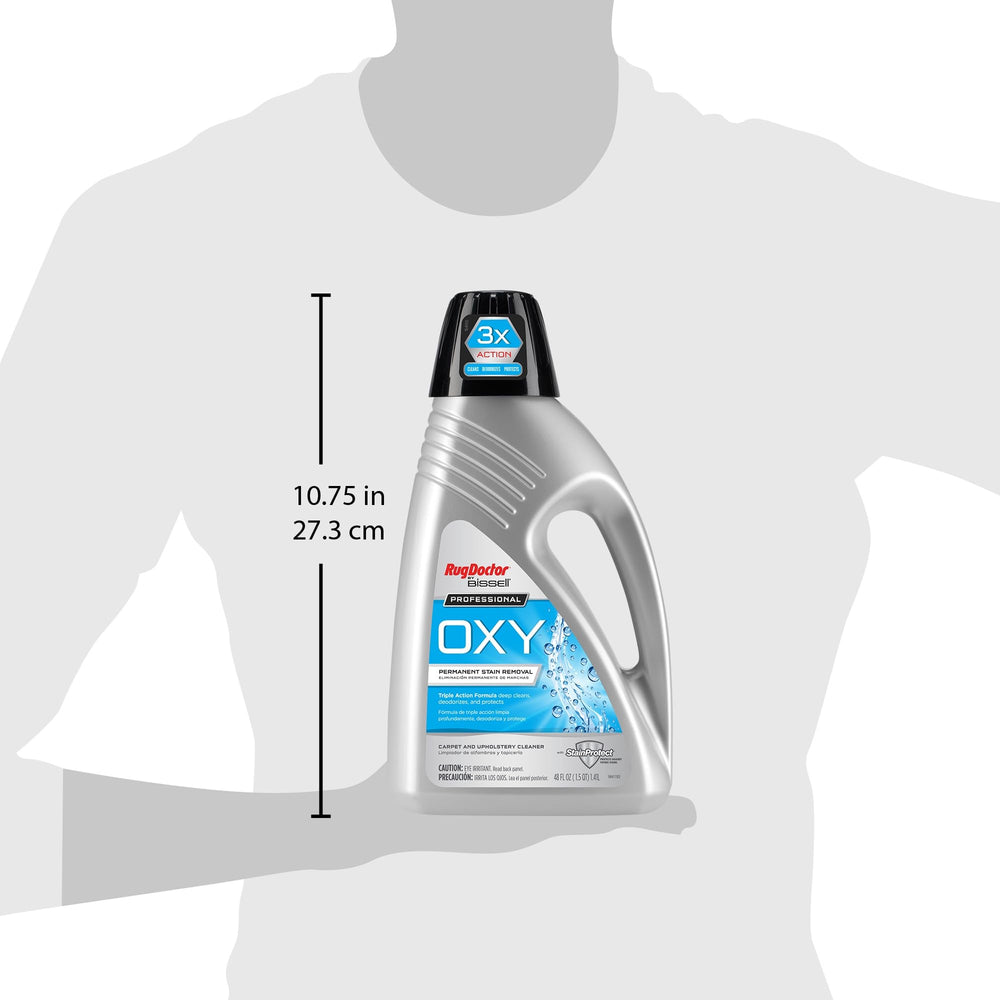 Rug Doctor 48 oz bottle next to household items showing size and value