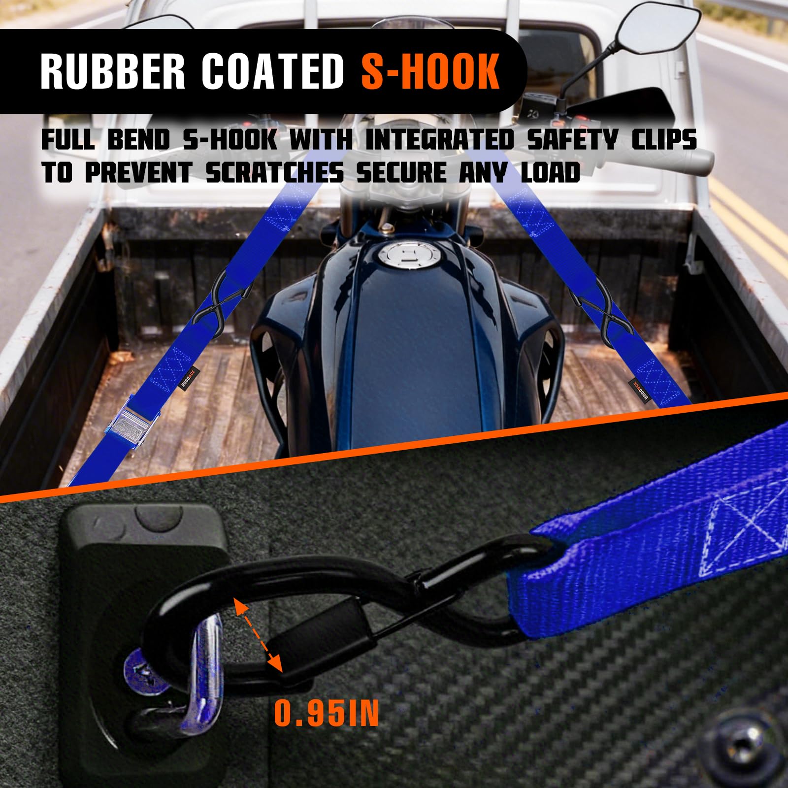 RUGOACE coated S-hook with keeper clip preventing slippage and protecting finishes