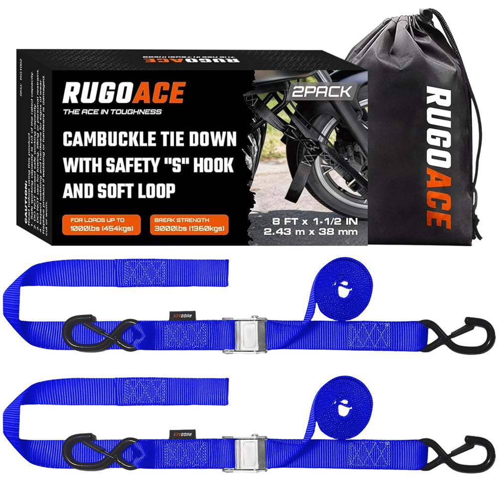 RUGOACE lifestyle shot of straps on a truck trailer transporting a kayak safely