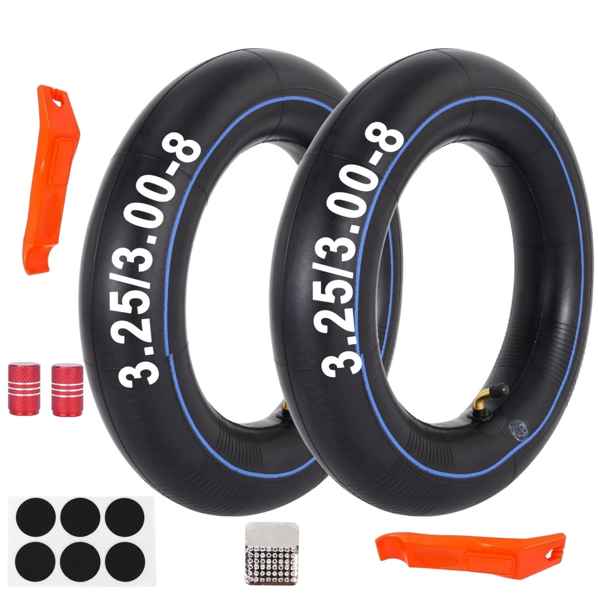 RUHUO front view of two replacement inner tubes showing value and fit