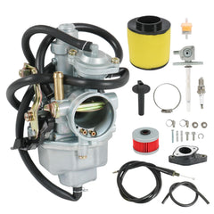 RUIANOMG carburetor front view showing mounting points and jet access for accurate replacement