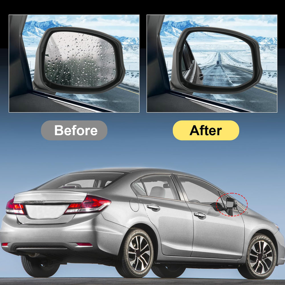 RUIANOMG mirror installed on Civic door scale showing alignment with door fitment benefit: accurate fit