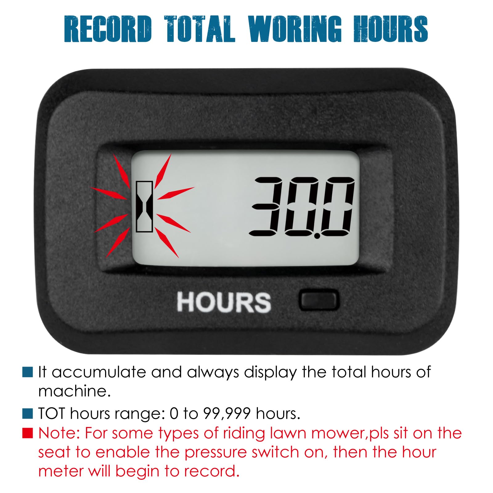 Runleader close-up LCD display showing accumulated hours for precise tracking