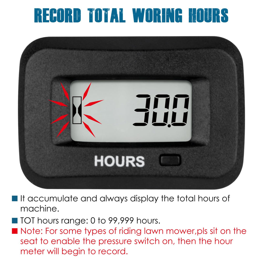 Runleader close-up LCD display showing accumulated hours for precise tracking