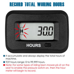 Runleader close-up LCD display showing accumulated hours for precise tracking