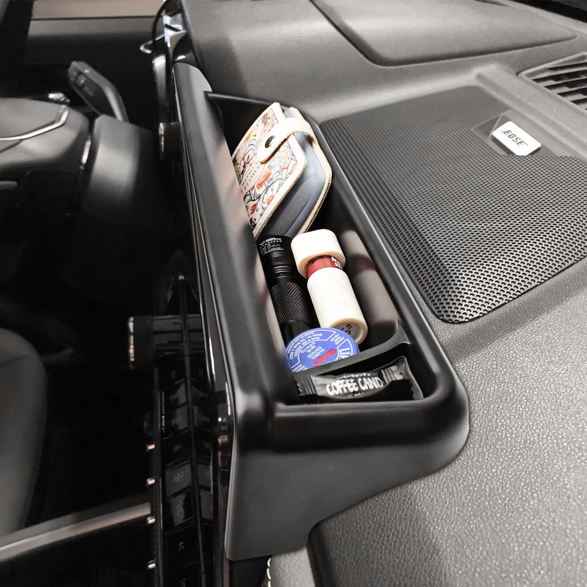 RUNROAD dashboard tray front view showing clean fit and extra storage benefit