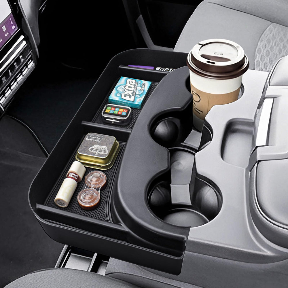 RUNROAD front view of armrest tray showing neat compartments and quick access