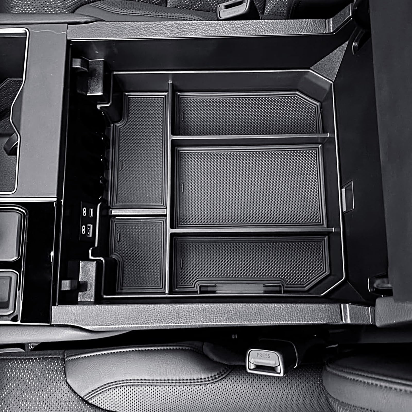 RUNROAD front view console tray showing organized compartments and improved access