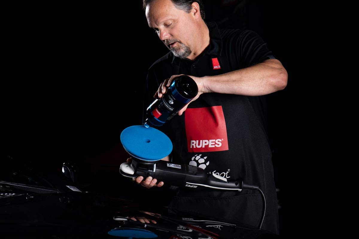 RUPES close-up of open-cell foam texture revealing aggressive cut and compound flow