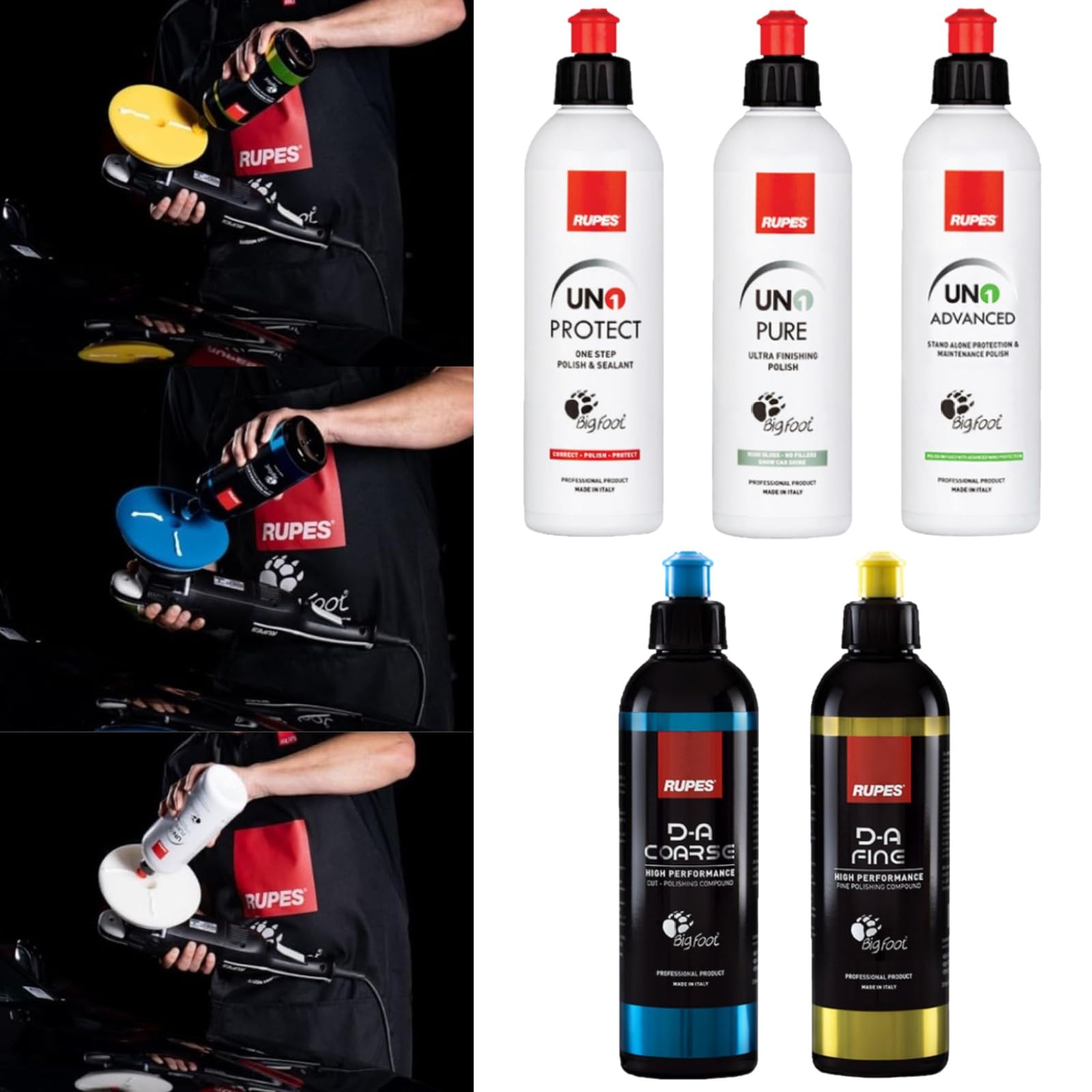 RUPES kit on workbench in detailing setup demonstrating professional workflow