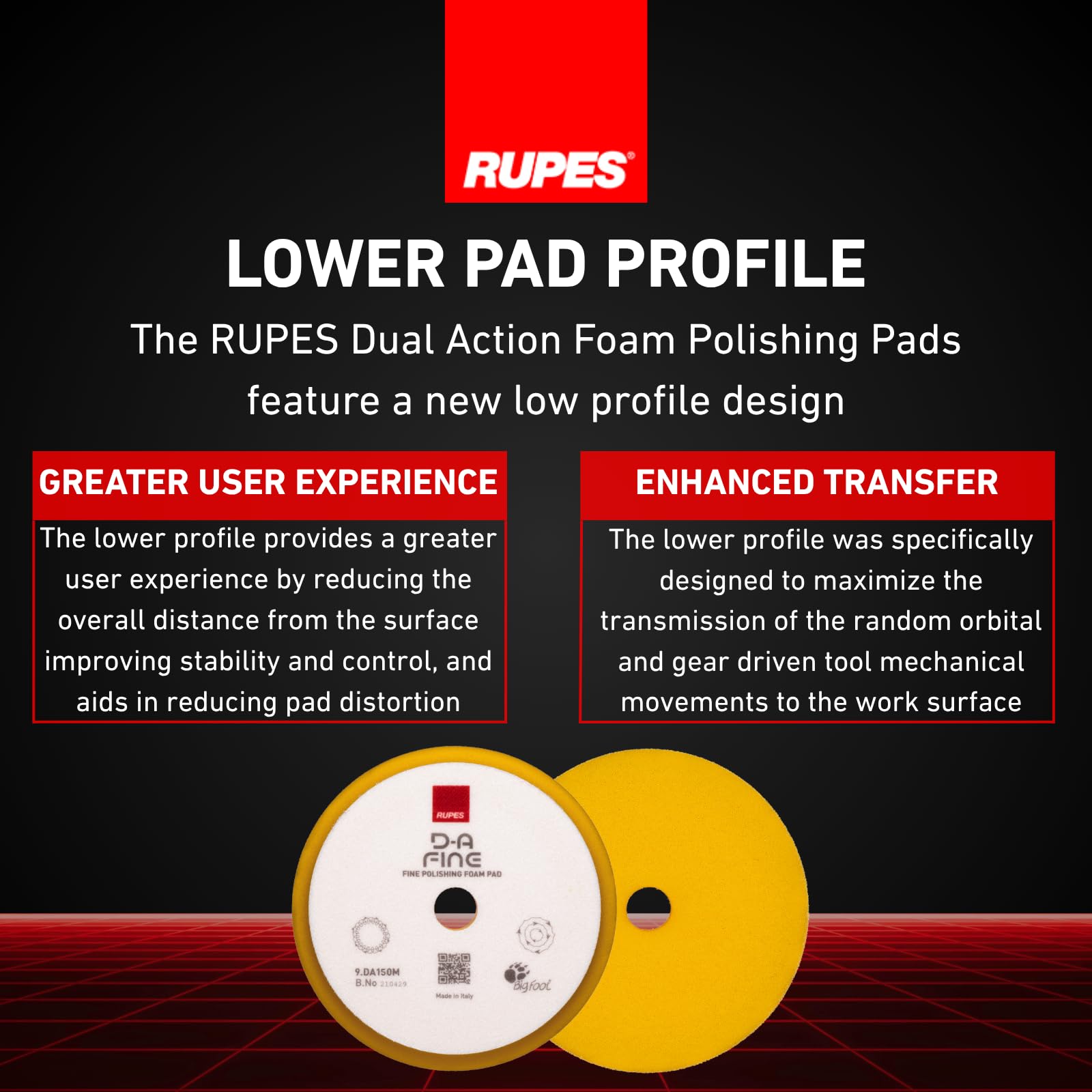 RUPES pads staged in a detailing bay showcasing ready-to-use polishing tools for efficient workflows