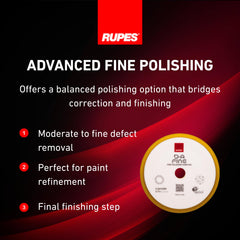 RUPES close-up of pad face texture revealing ultra-fine finishing fibers for consistent gloss enhancement