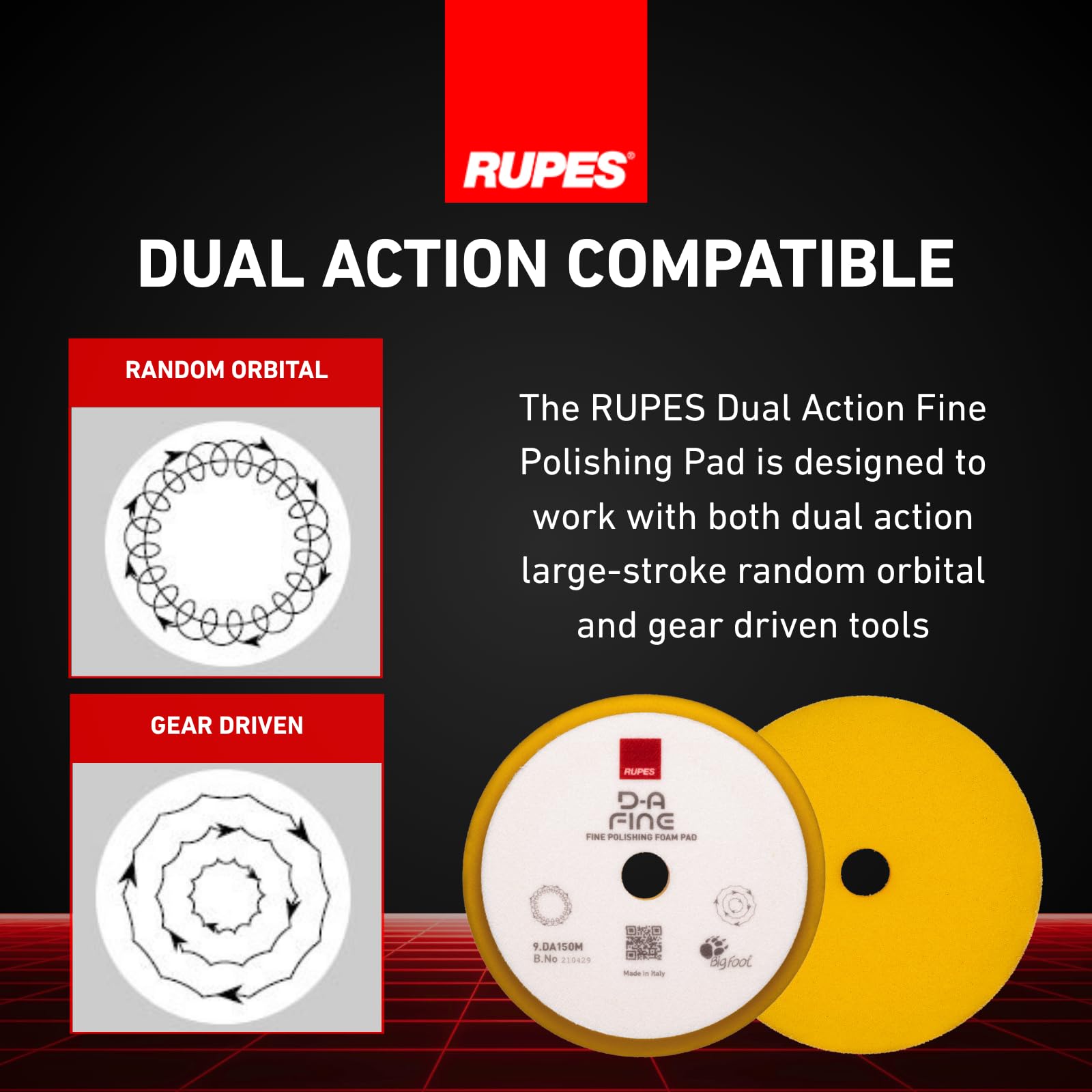 RUPES side profile showing pad thickness and edge durability for improved shape retention during use