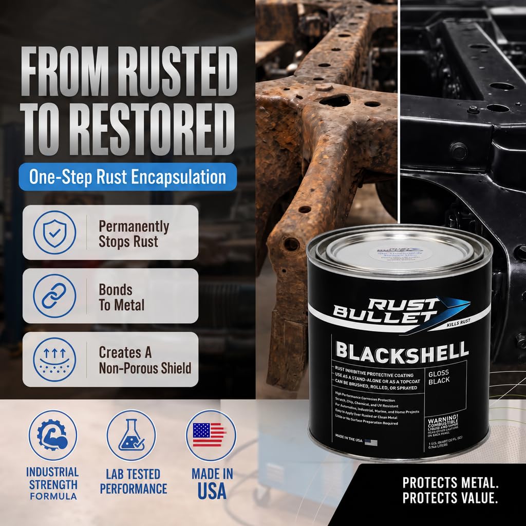 RUST BULLET brush applying BlackShell close-up delivering smooth protective finish