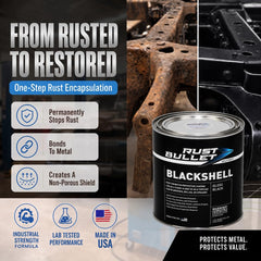 RUST BULLET brush applying BlackShell close-up delivering smooth protective finish