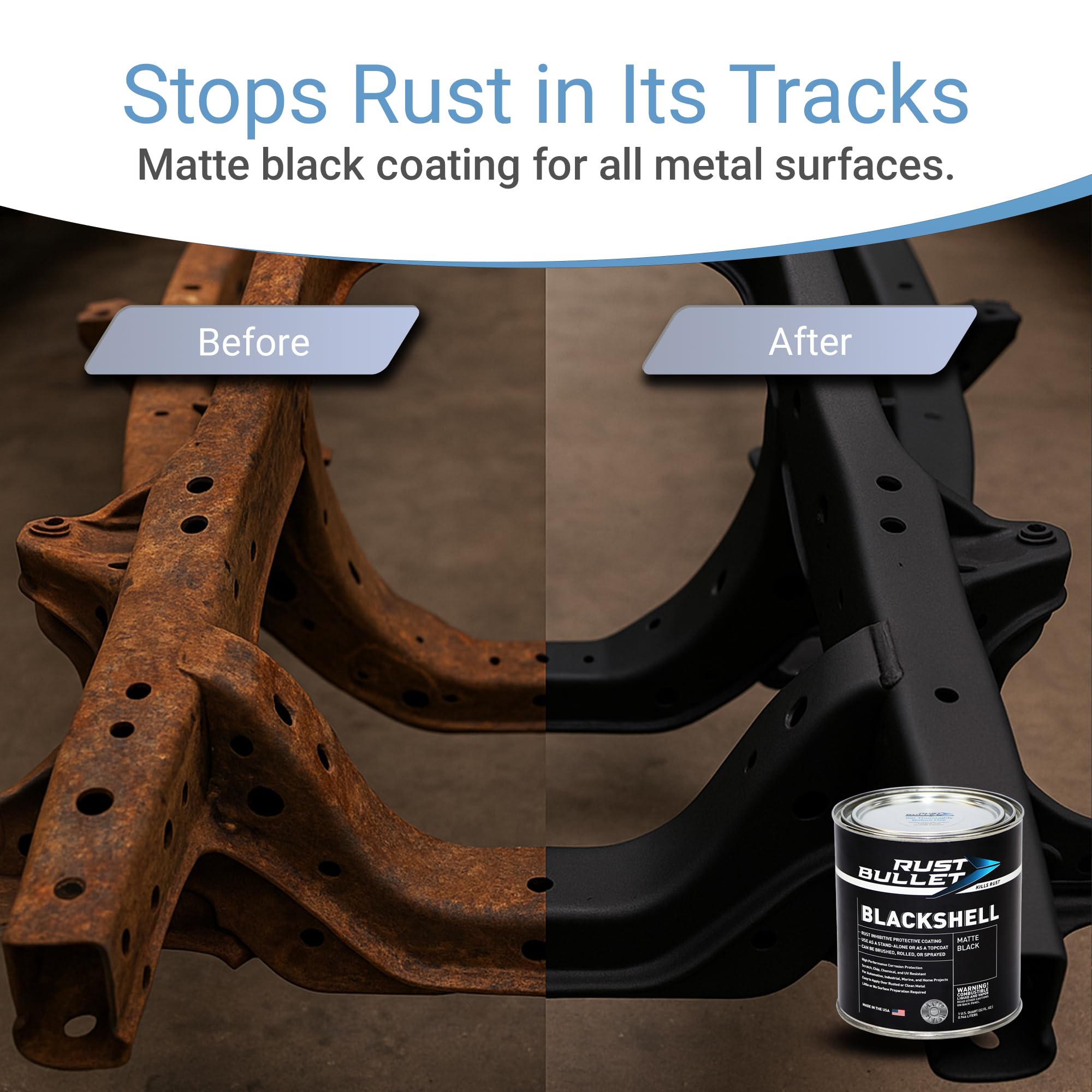 RUST BULLET closeup of matte texture highlighting low-glare durable finish benefit