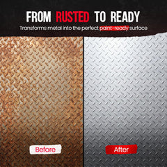RUST BULLET being sprayed on rusty metal showing fast cleaning action and convenience