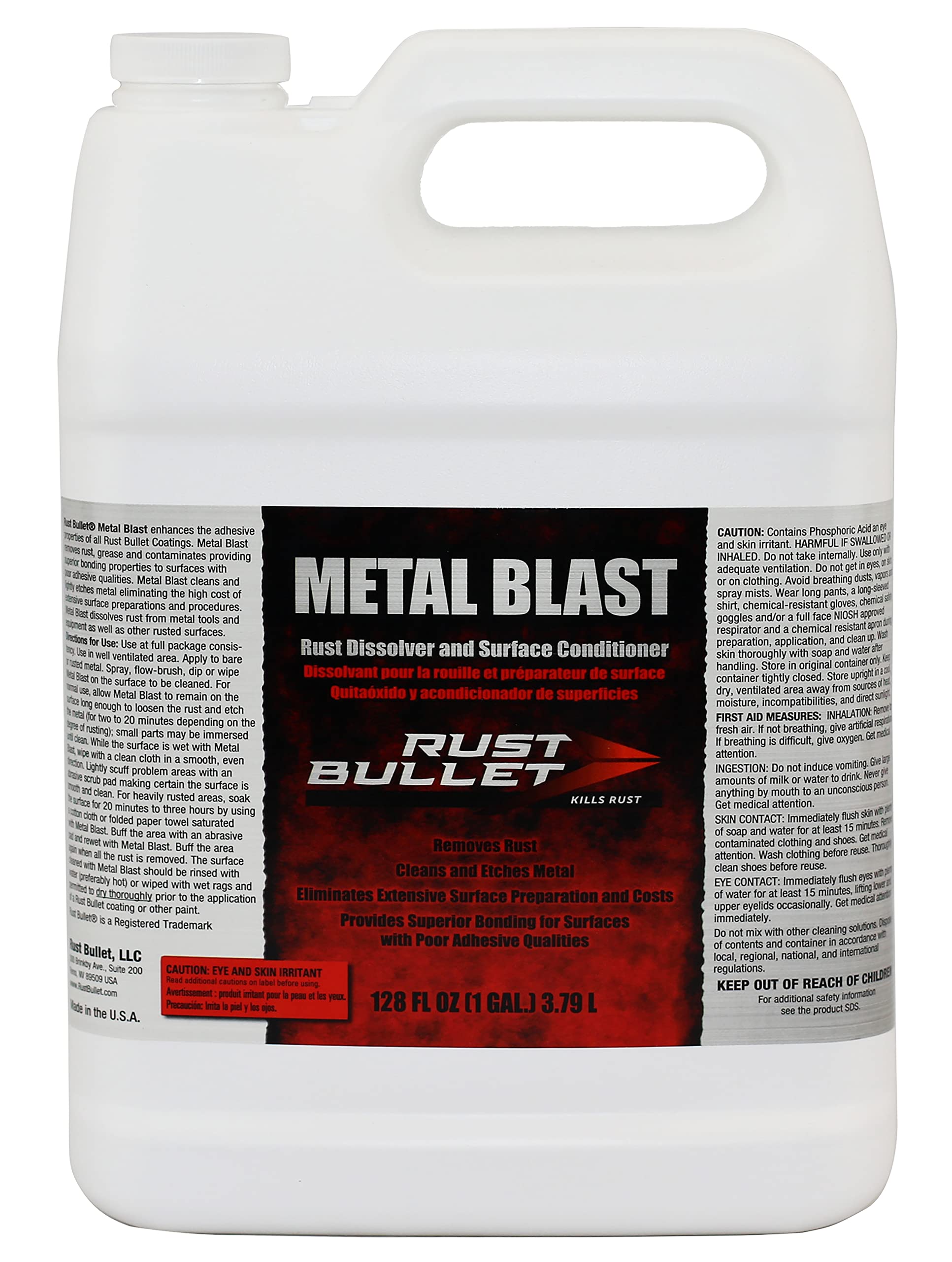 RUST BULLET front label on one-gallon container showing easy identification and benefits