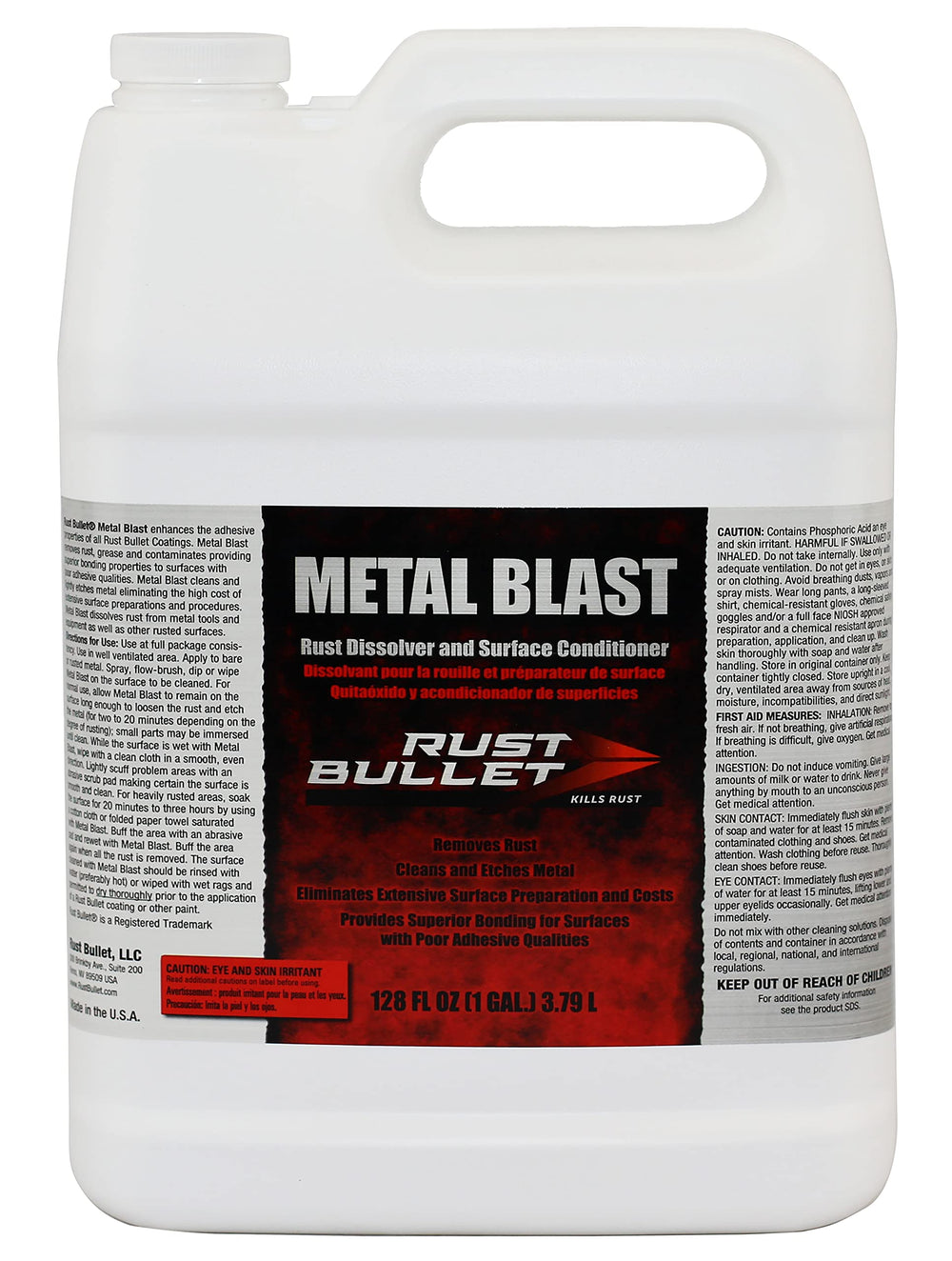 RUST BULLET front label on one-gallon container showing easy identification and benefits