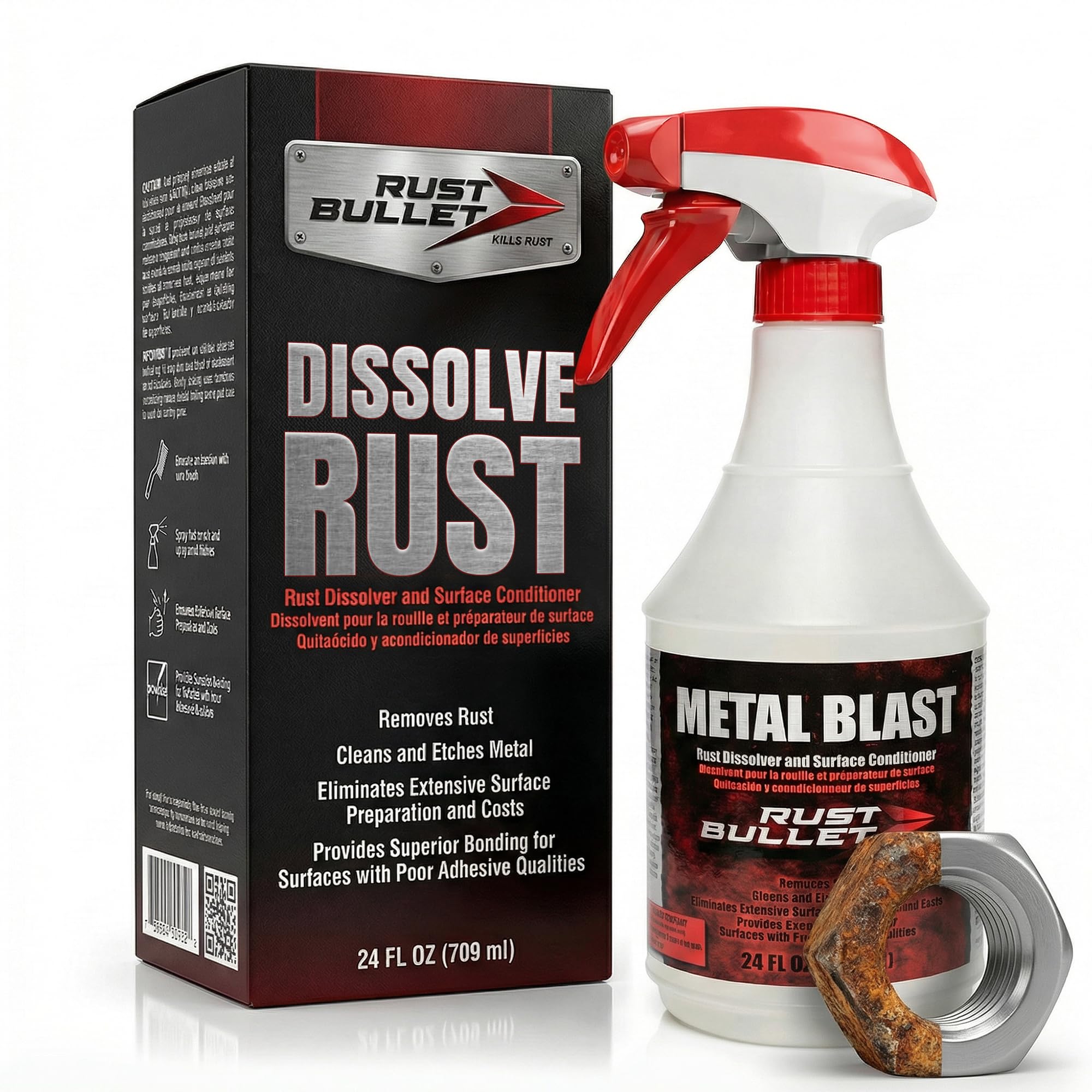 RUST BULLET front label showing product and benefits