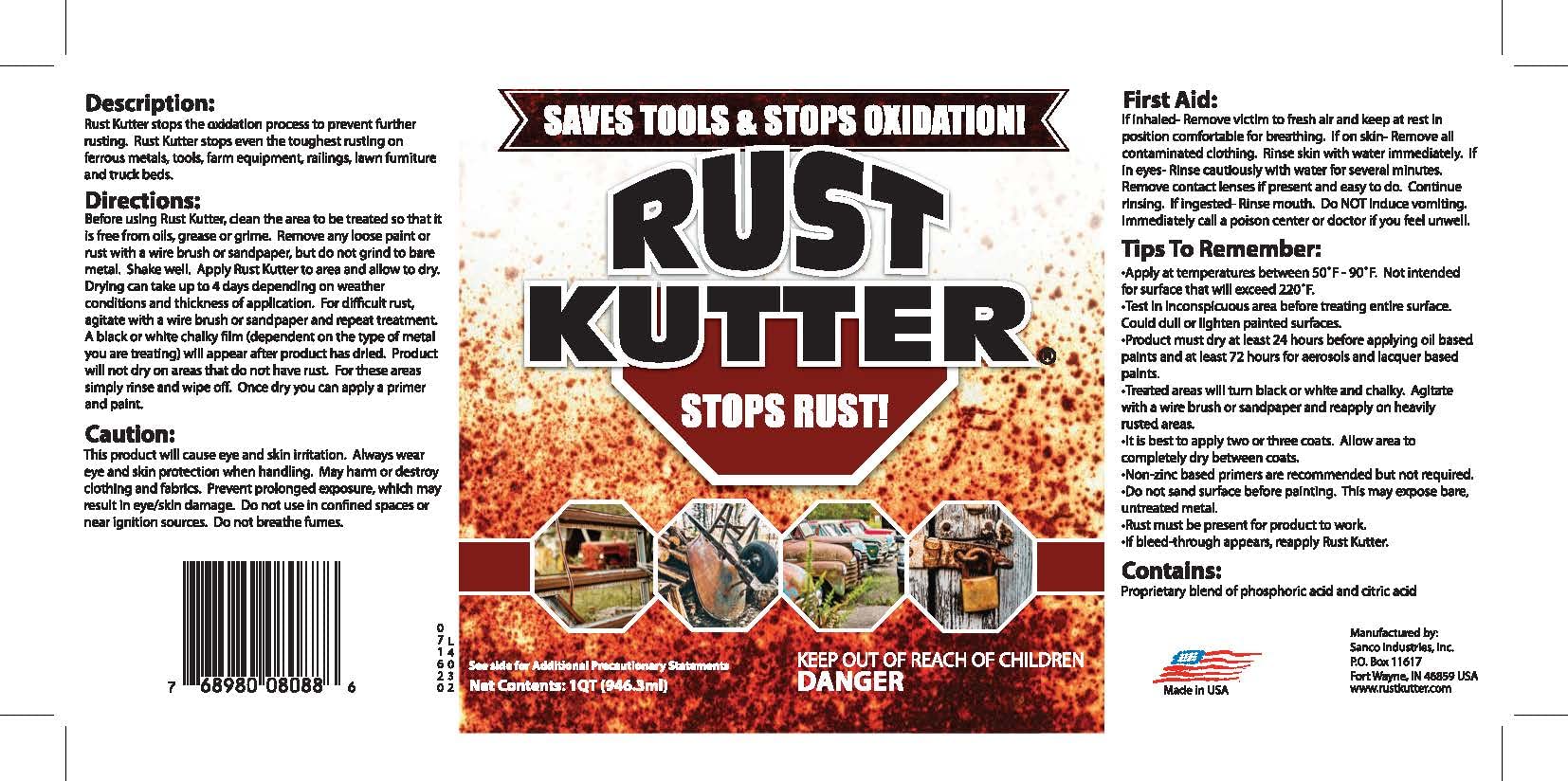 Rust Kutter gallon next to hand showing product size and project readiness benefit