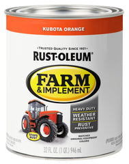 Brush stroke detail of Rust-Oleum Kubota orange showing texture and gloss retention