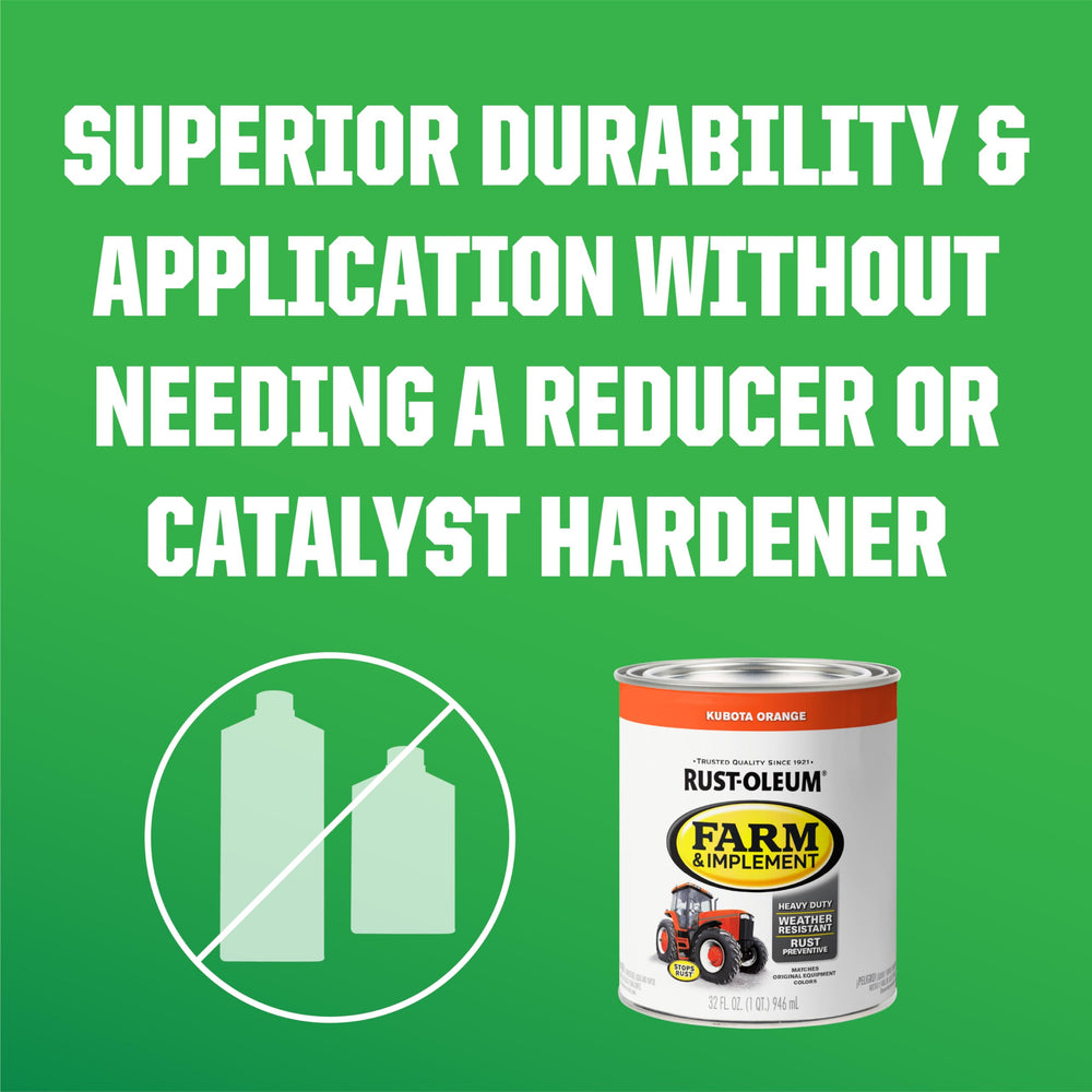 Rust-Oleum Kubota orange paint with simulated weather exposure demonstrating resistance