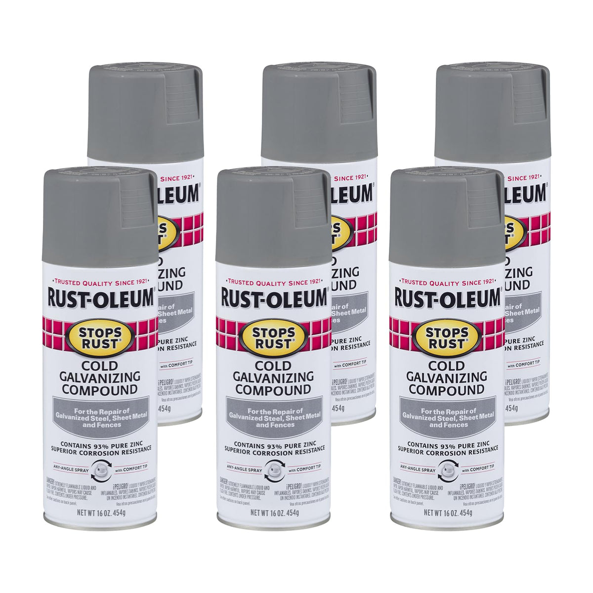 rust-oleum Stops Rust six-pack front packaging showing cans and label, protecting metal
