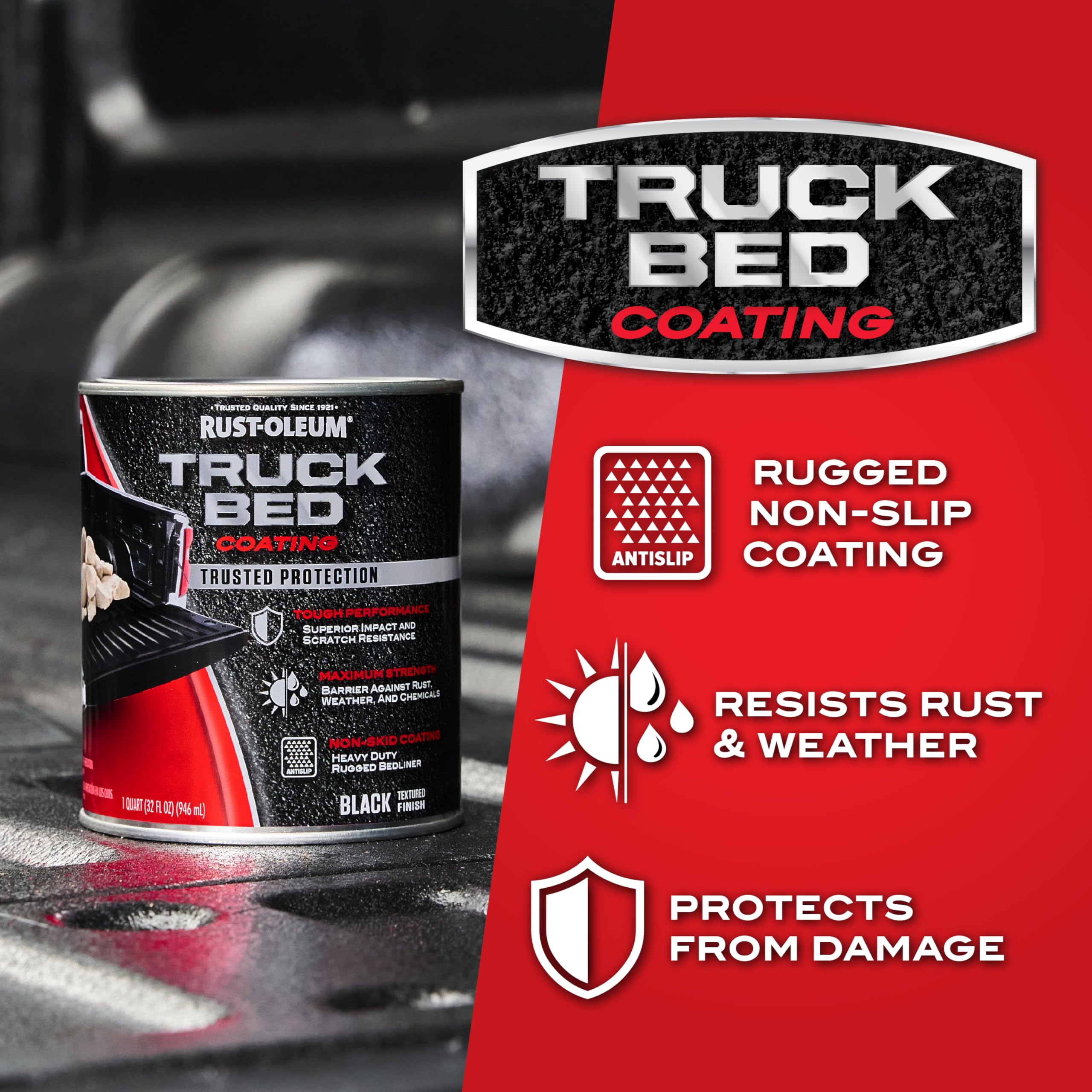 Rust-Oleum being sprayed onto a metal bed for even protective coverage