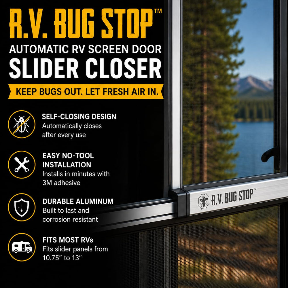 R.V. Bug Stop close-up of spring mechanism offering reliable self-closing