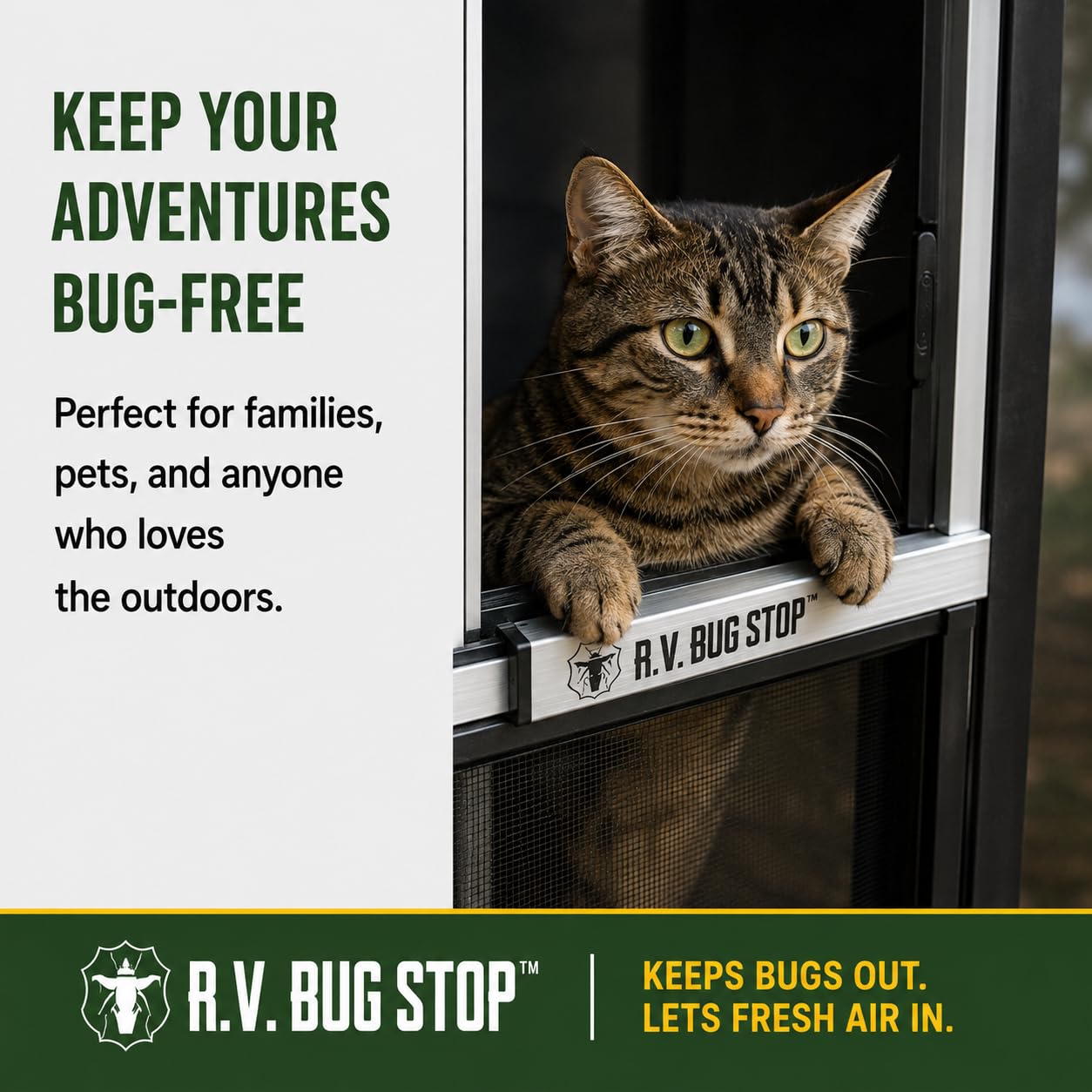 R.V. Bug Stop anodized aluminum finish resisting outdoor wear and corrosion