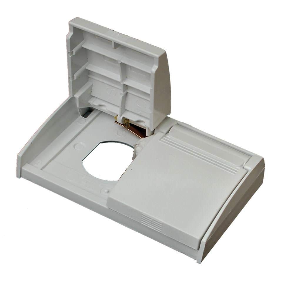 RV Designer E365 installed on RV exterior demonstrating weatherproof outlet protection
