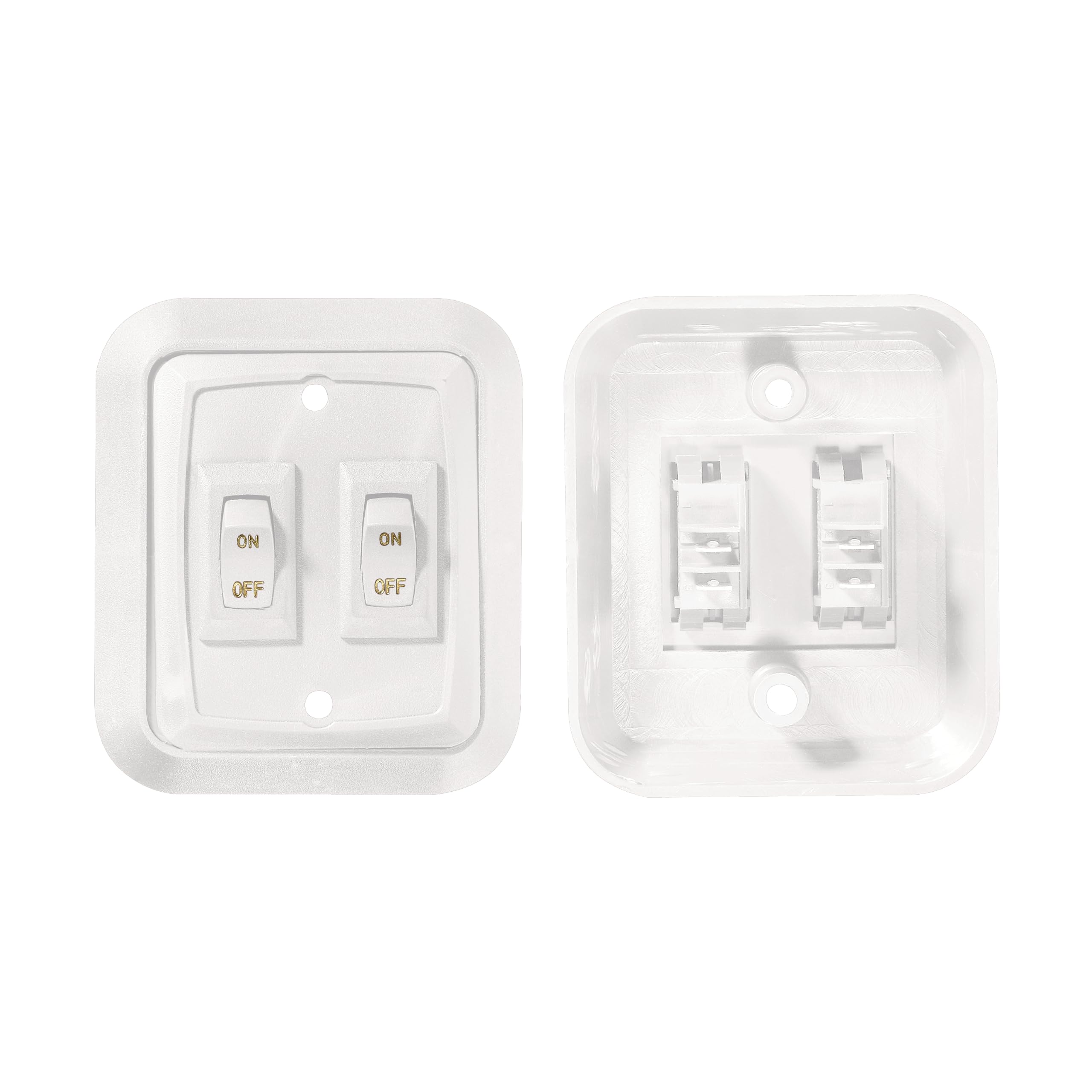 RV Designer close-up of raised bezel and contour rocker switch highlighting tactile operation benefit