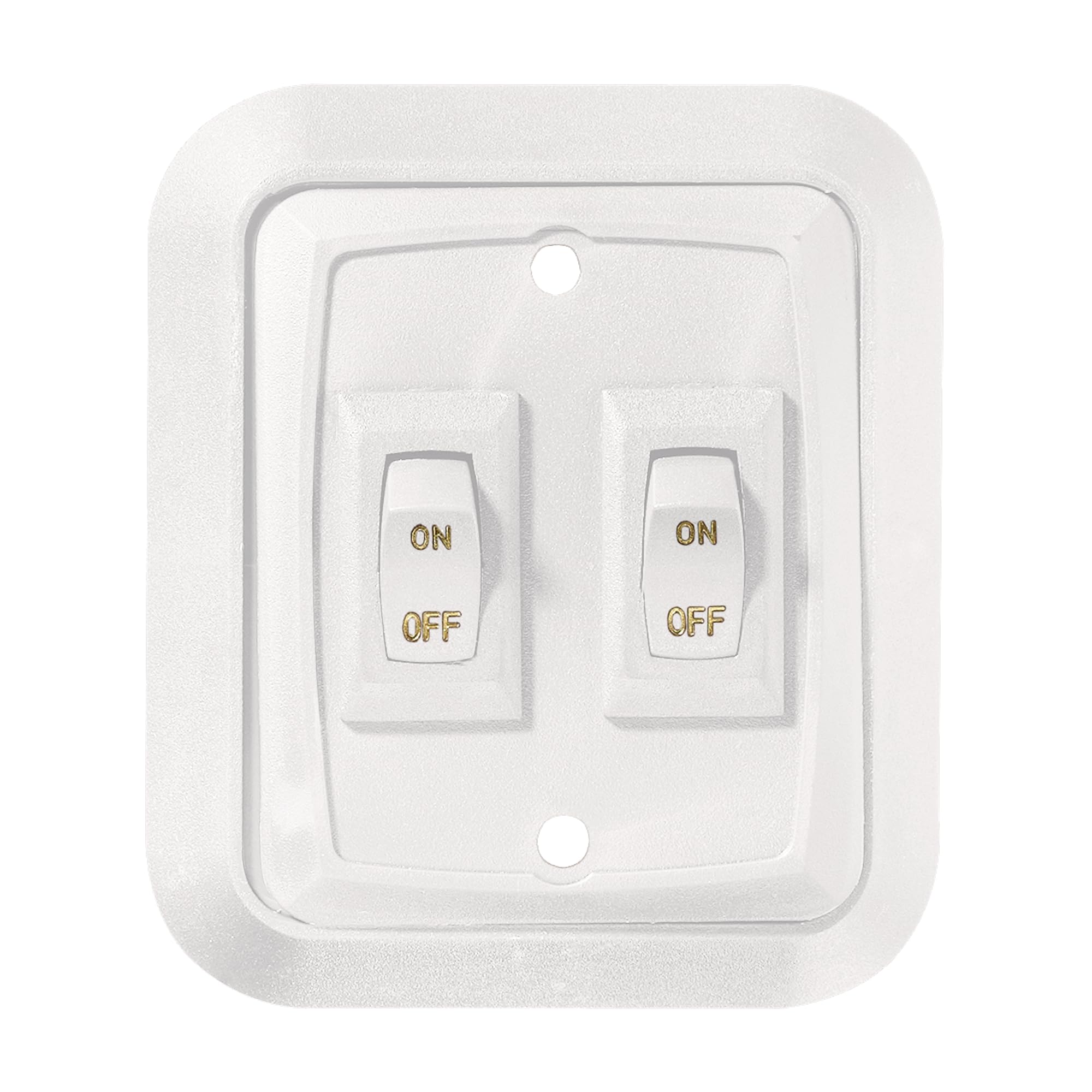 RV Designer S657 front view showing white double wall plate and rocker switch for clean install