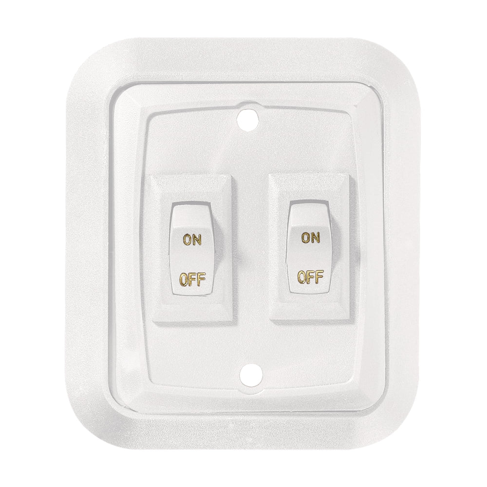 RV Designer S657 front view showing white double wall plate and rocker switch for clean install