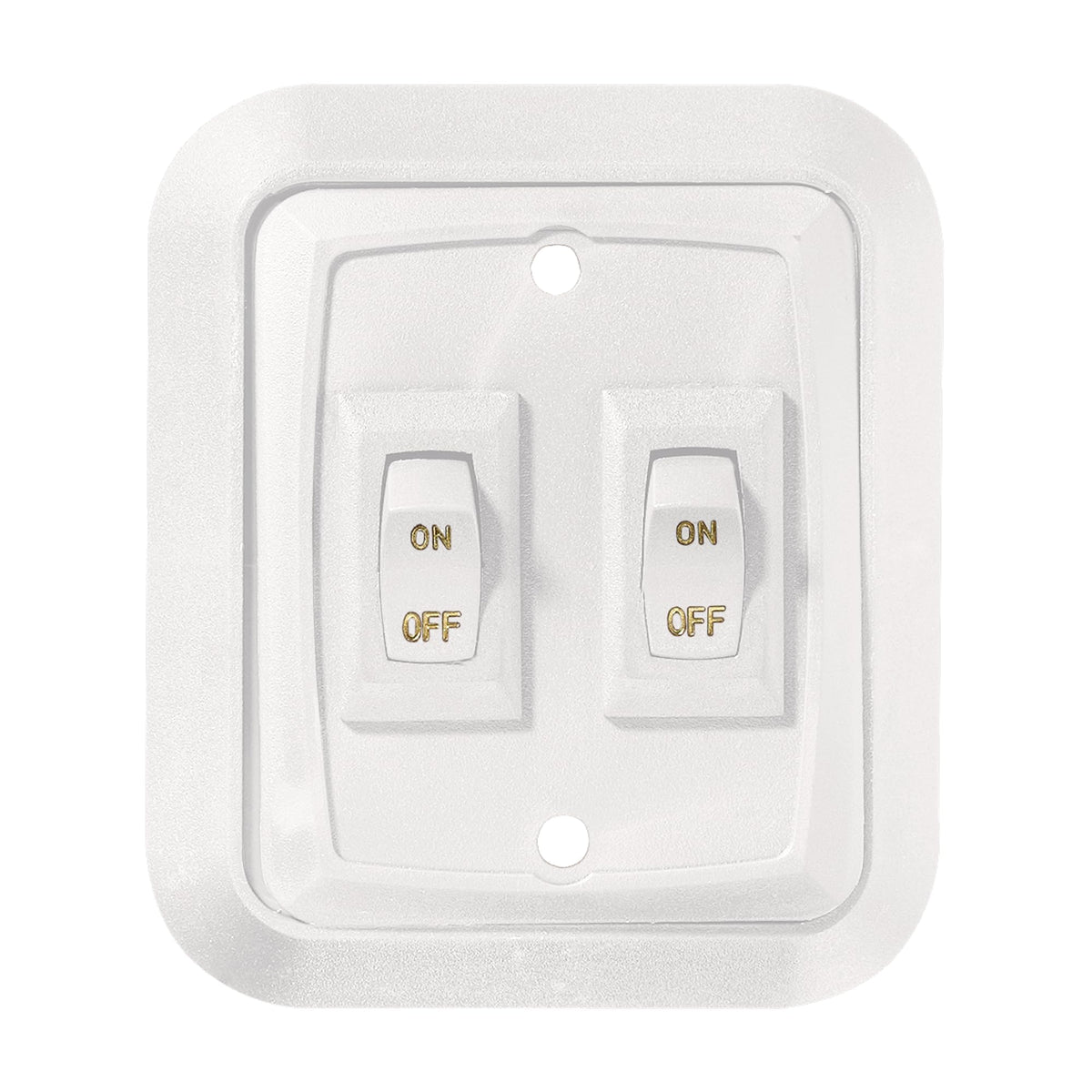 RV Designer S657 front view showing white double wall plate and rocker switch for clean install