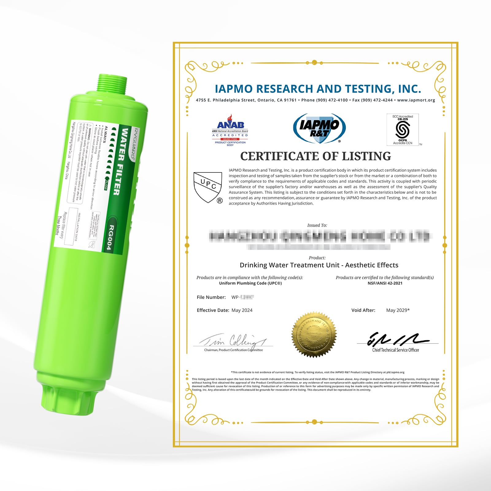 RVGUARD filter being flushed first use to remove carbon fines and ensure clarity