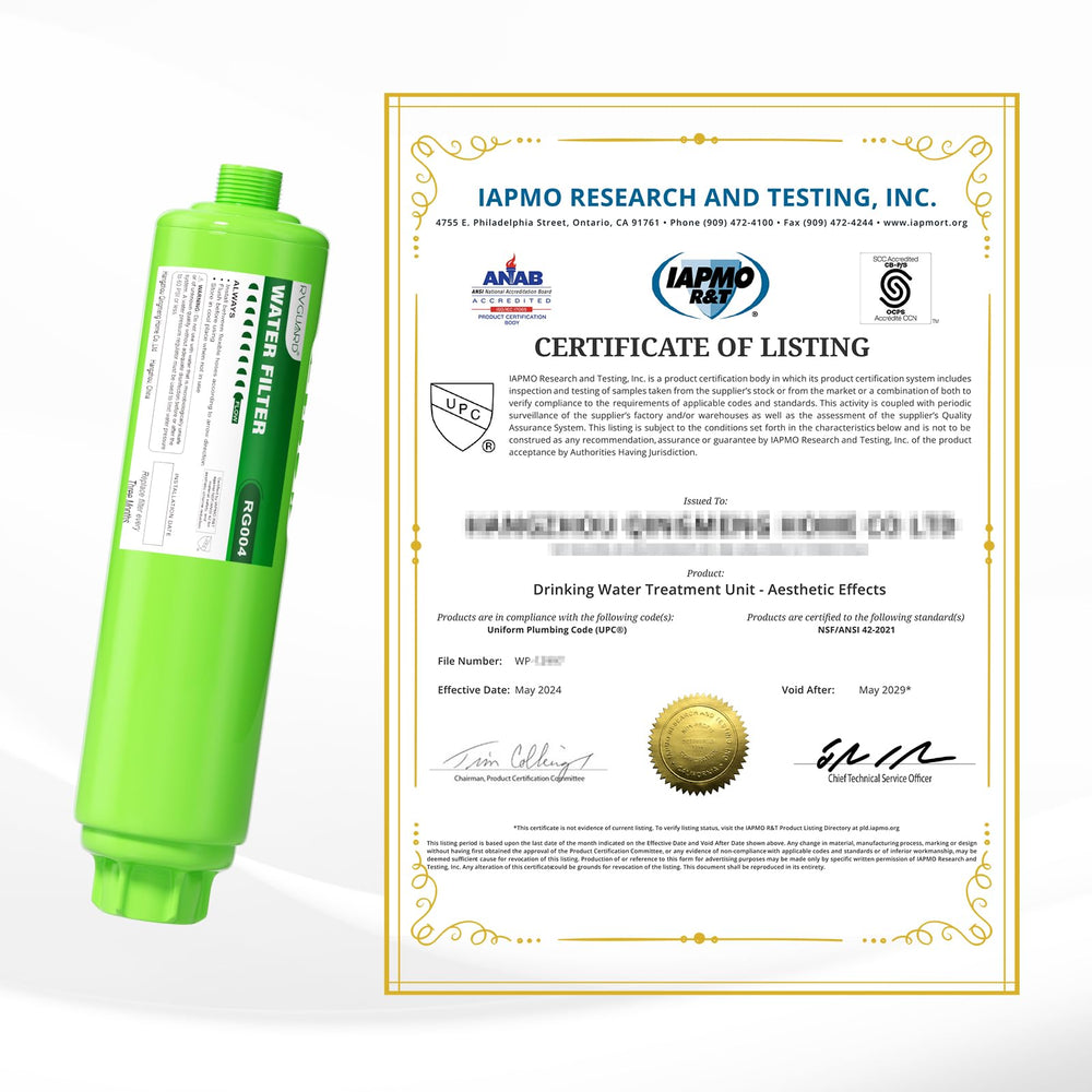 RVGUARD filter being flushed first use to remove carbon fines and ensure clarity