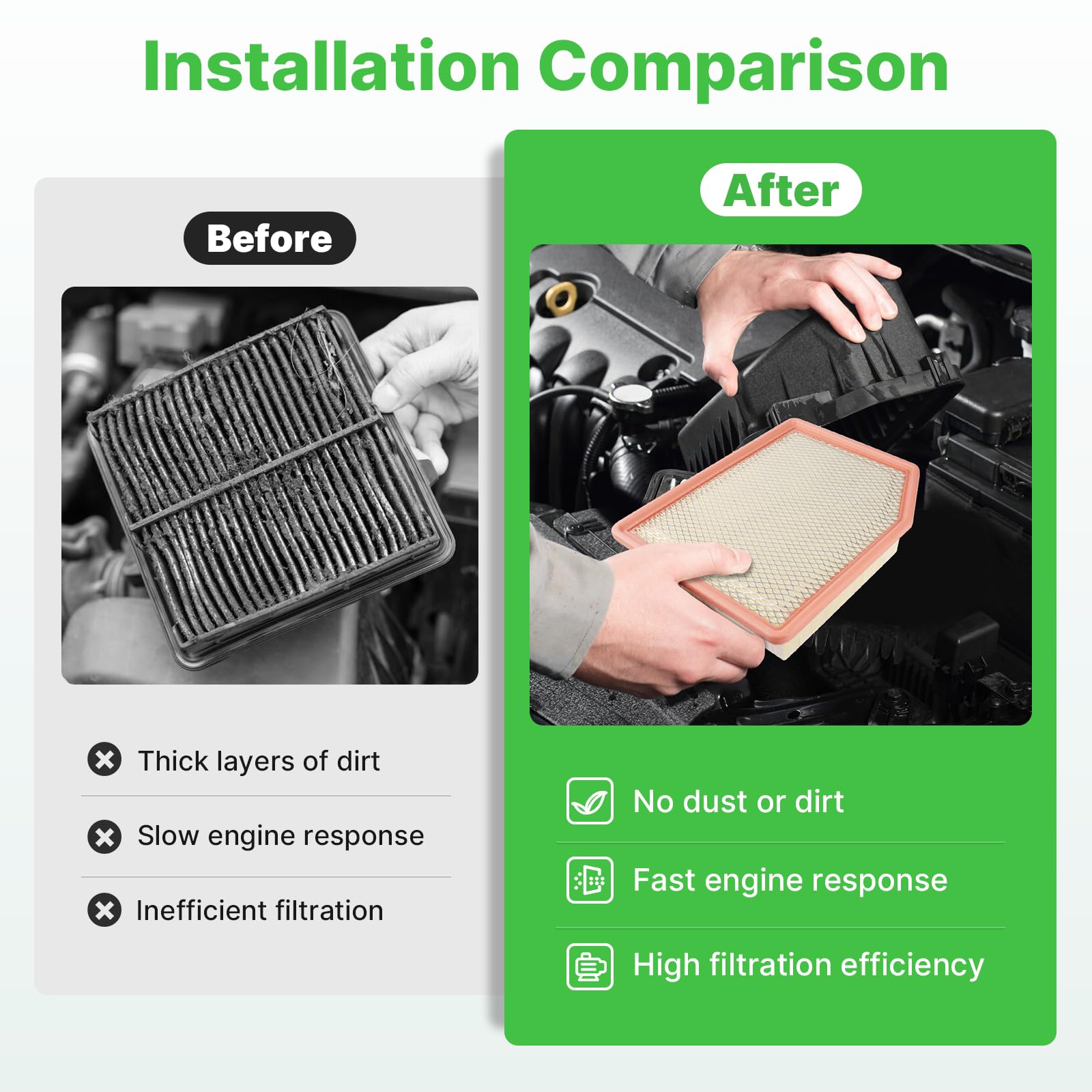 RVgolf engine filter installed under hood showing improved intake protection