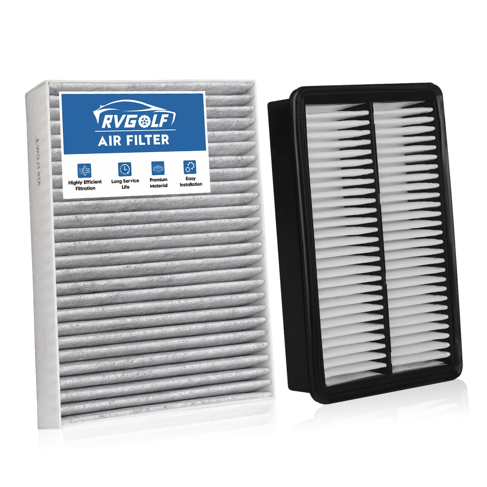 RVgolf front packaging showing both filters and clear fit information benefit: easy identification