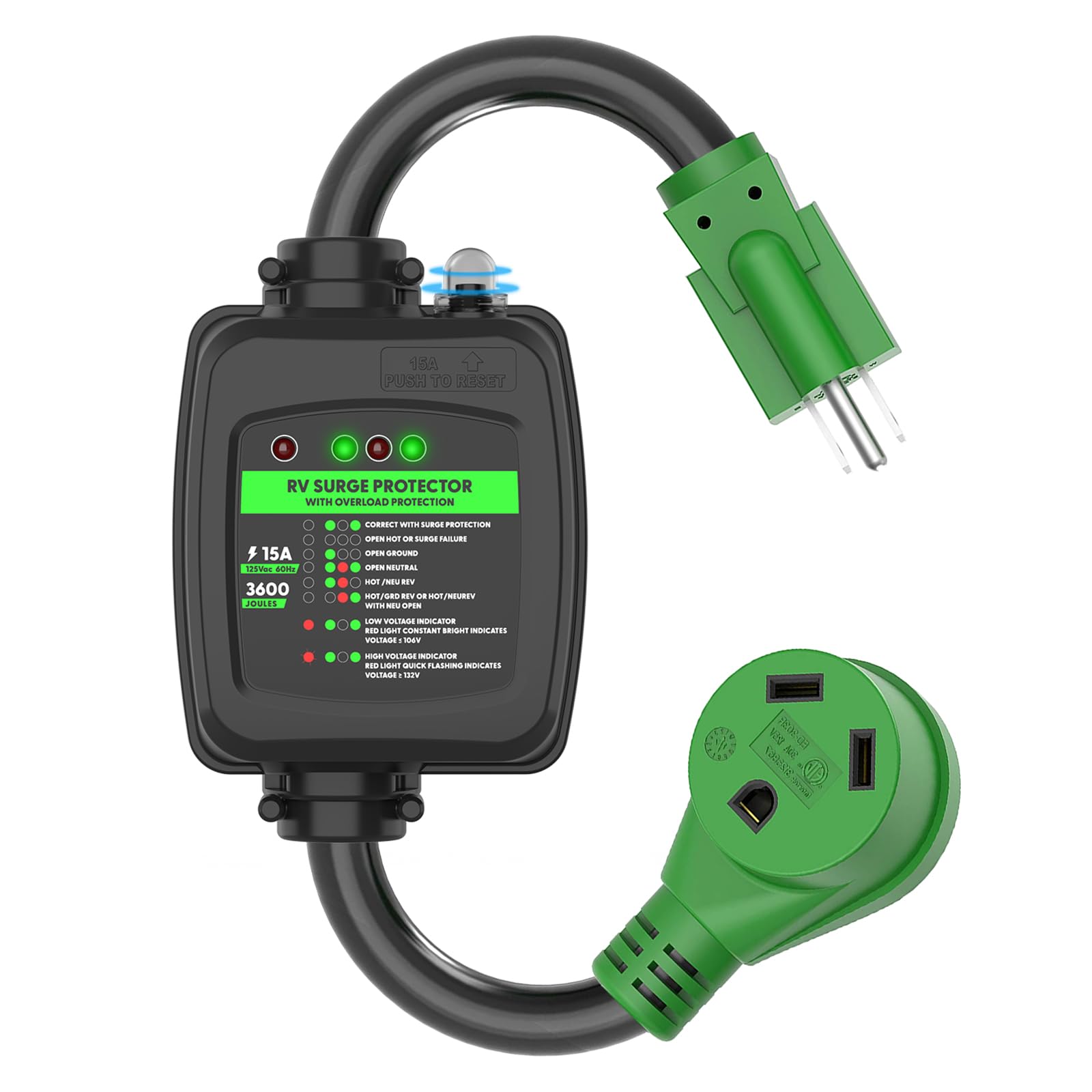 RVGUARD front view adapter showing plug profile and durable housing for safe connections