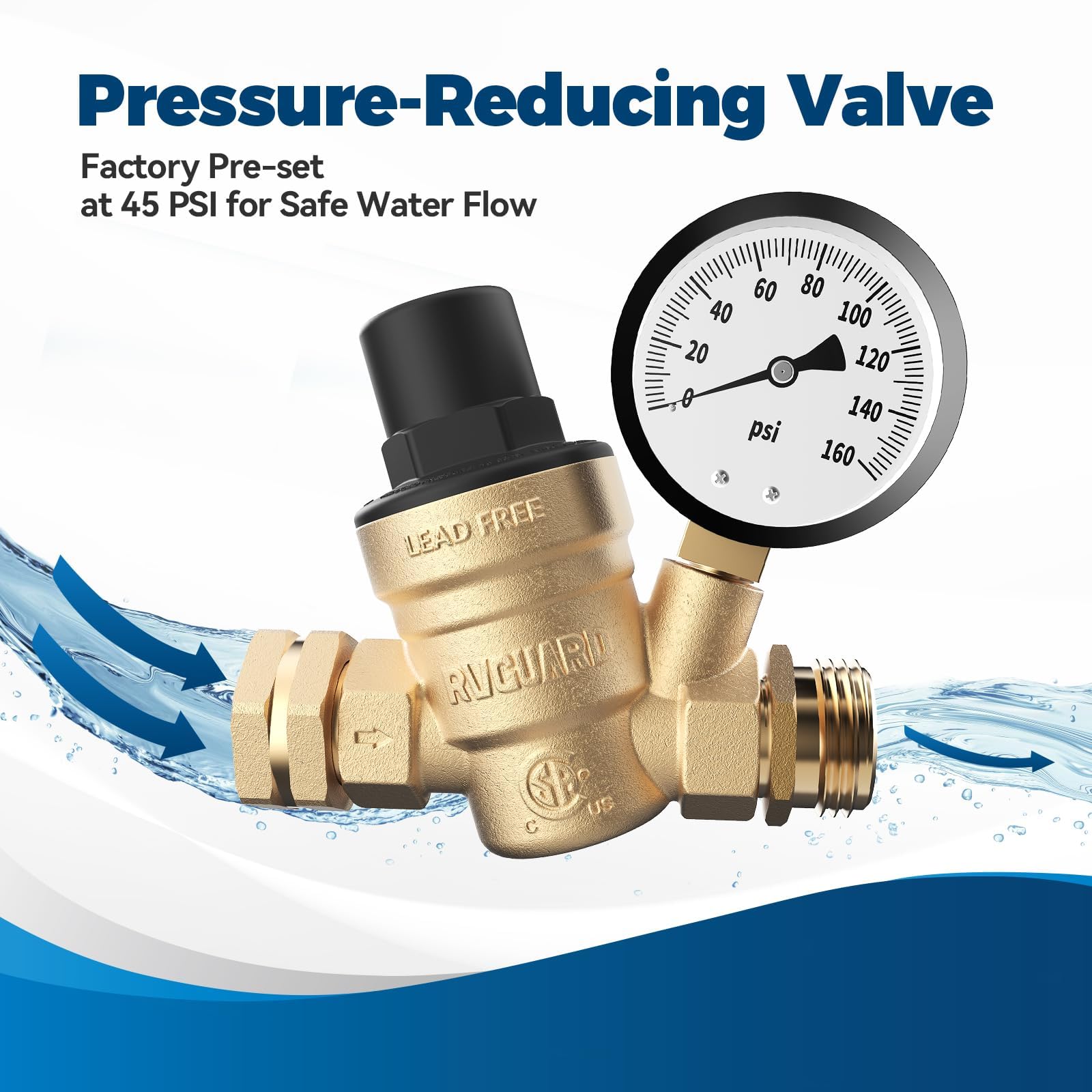RVGUARD closeup of pressure gauge provides clear readings for safe use