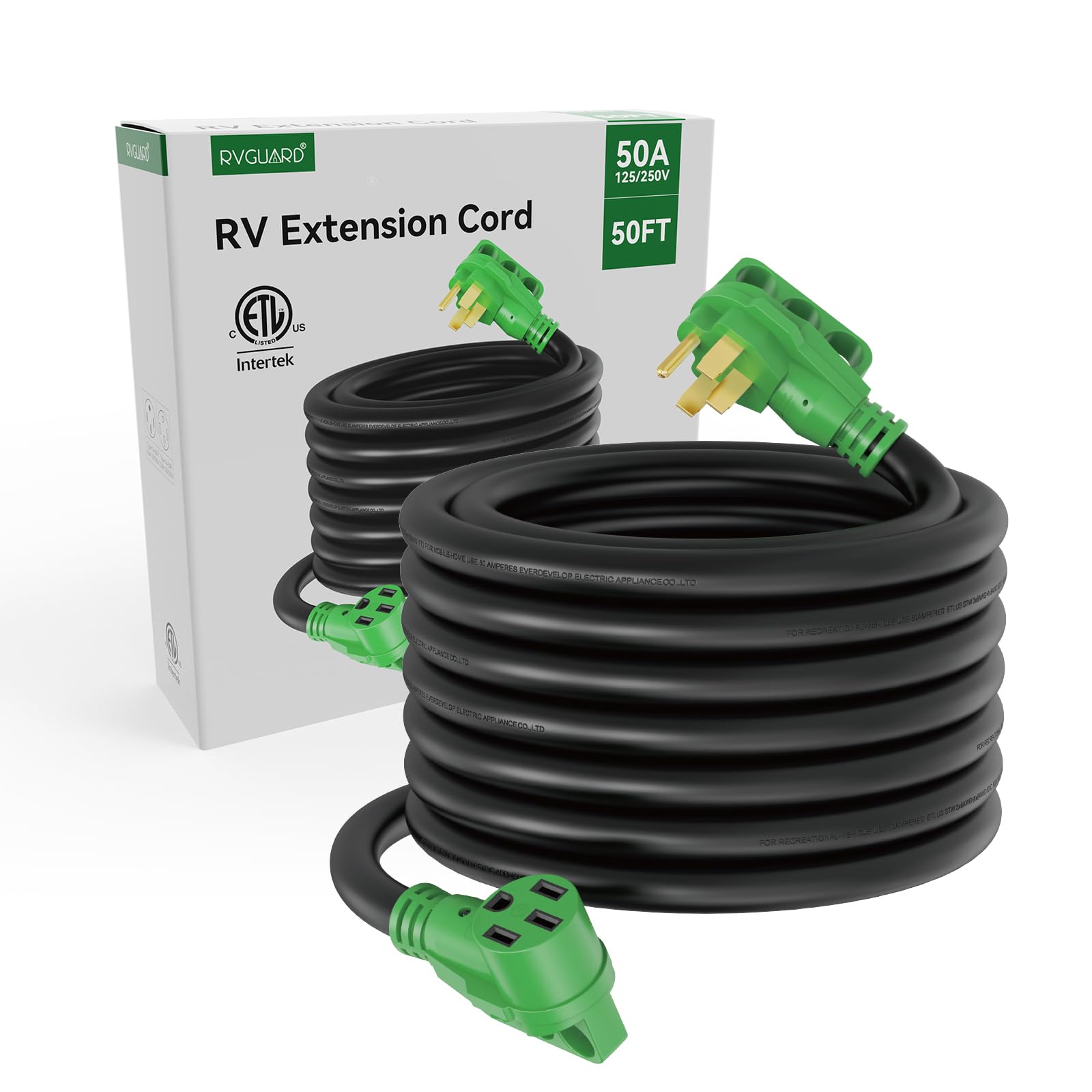 RVGUARD extension cord in use at a campsite providing extra reach and dependable power