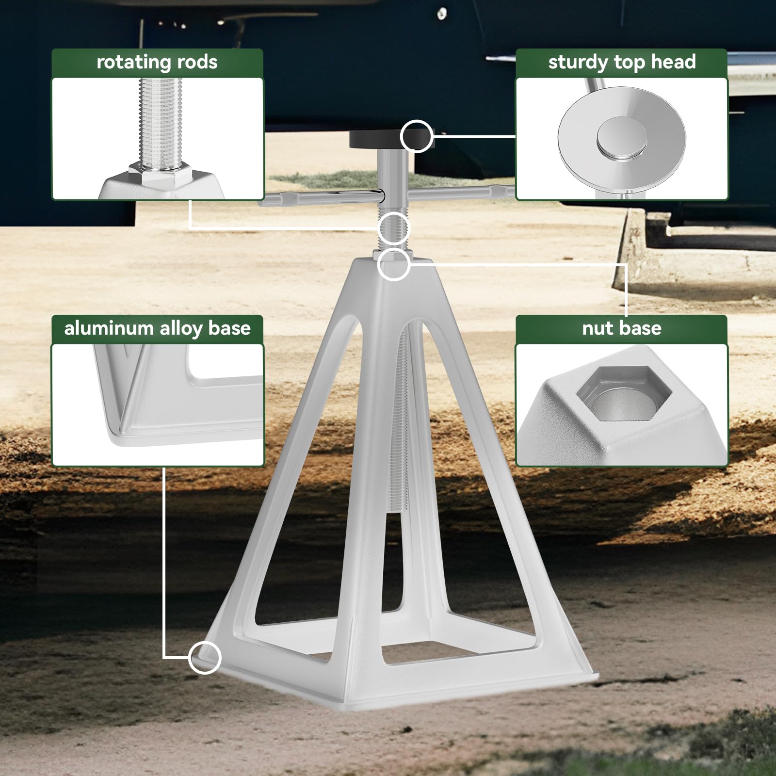 RVGUARD stack jack under RV corner reducing interior bounce and improving stability