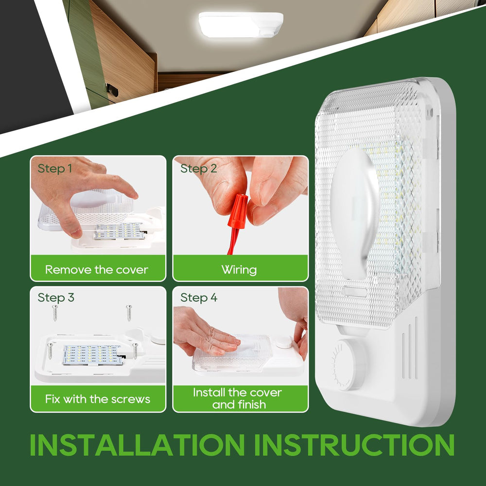 RVGUARD installed in RV ceiling showing uniform light for cooking and reading benefit