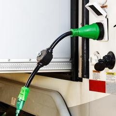 RVGUARD close-up of reset button detail for quick breaker reset and user safety