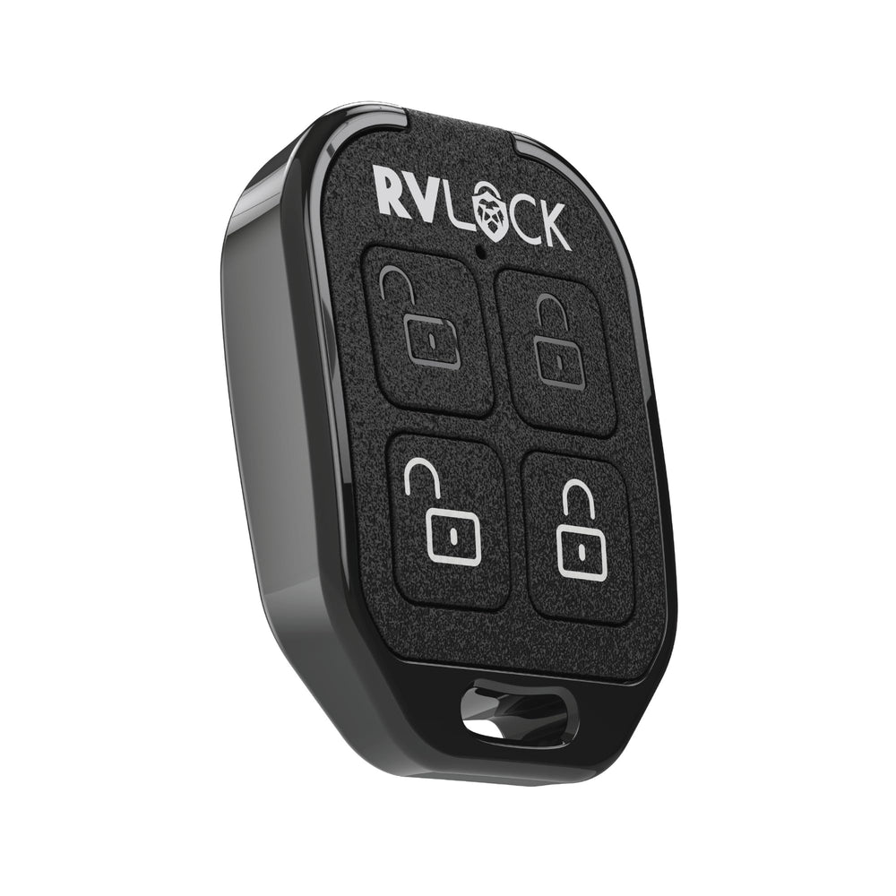 RVLock front view of 4-button remote showing buttons and compact design for quick access