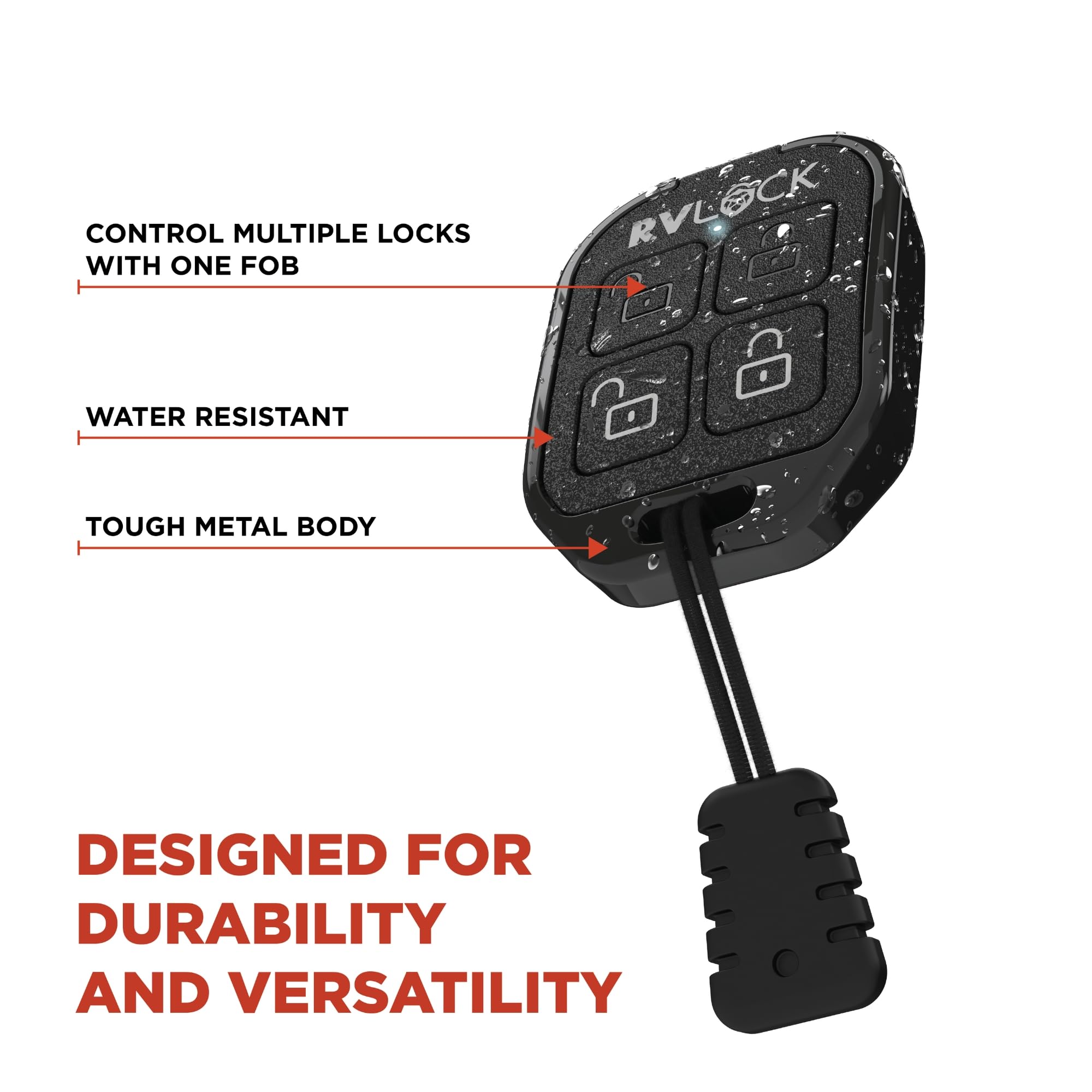 RVLock fob attached to keyring clasp on keys for organized carrying and fast unlocking